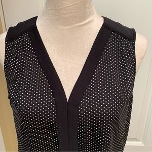 BANANA REPUBLIC. Black w/white polka dot sleeveless top. V- neck. Size 1…